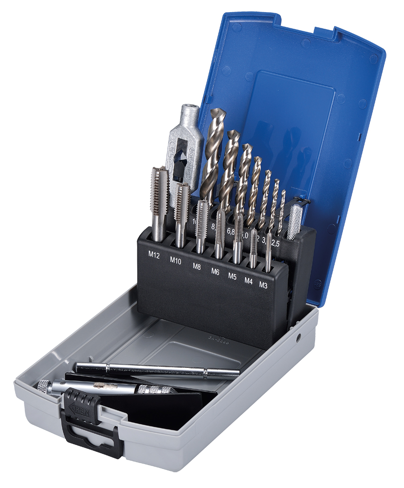 GEWINDEBOHRER-SATZ M3 - M12 / D16-R EINSCHNITT HSS IN KUNSTSTOFBOX