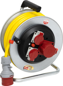 Kabelrolle 400V.25m / Kabel 5x2,5mm2 Gel Steckdose 1x CEE/5, 2x T25   IP44