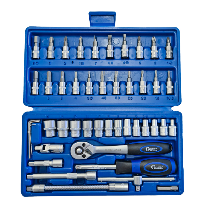 CONDOR Steckschlüssel-Satz 1/4", 4-14 mm 46-teilig im Koffer blau
