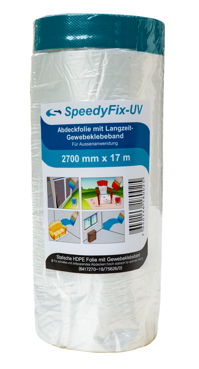 Malerfolie m. Langzeit Klebeband 2.7x17m SpeedyMask -UV Karton à 30 Rollen