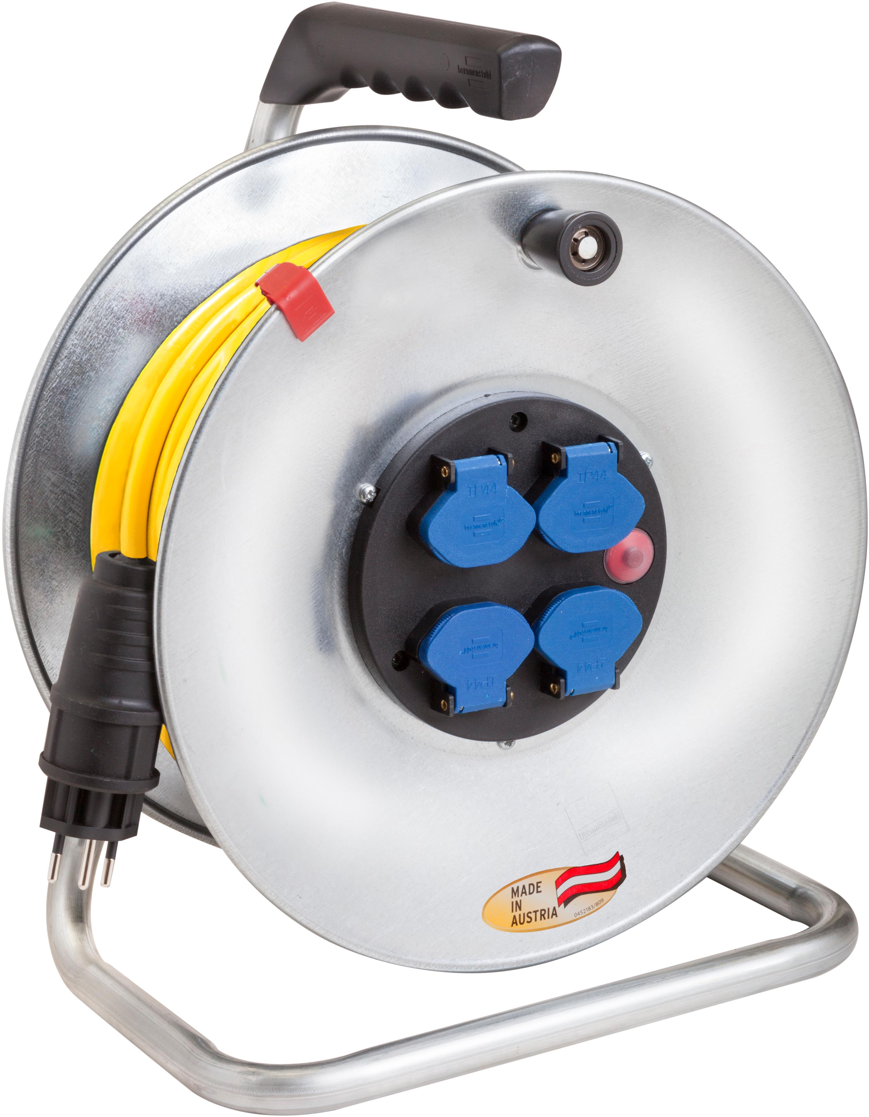 Kabelrolle Metall 50m.Gummikabel gelb NICHT MEHR LIEFERBAR