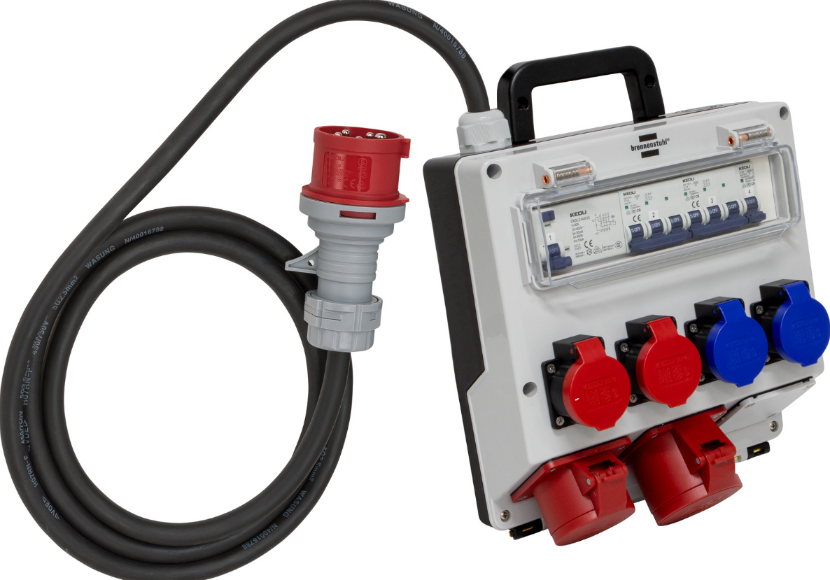 Wand Stromverteiler 400 Volt 32A IP55 1xCEE16A / 1xCEE32A/ 2xT23/ 2xT25