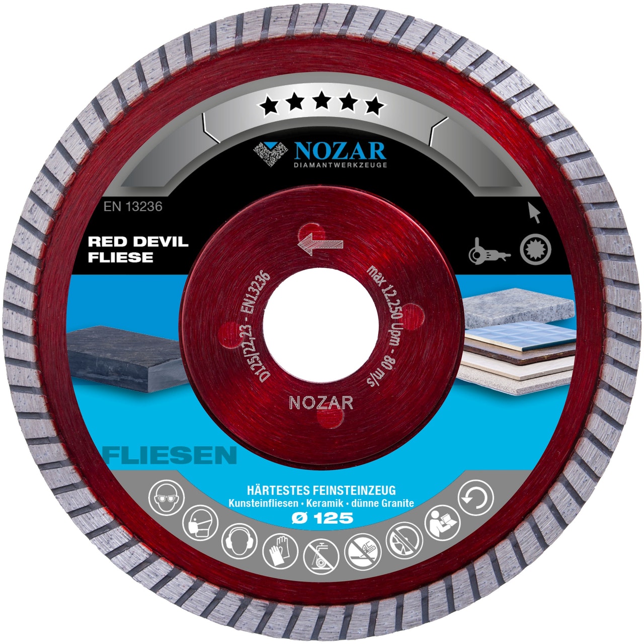 Nozar Dia-Scheibe Red Devil Fliese 125mm Fliese, Feinsteinzeug, Granit, Marmor