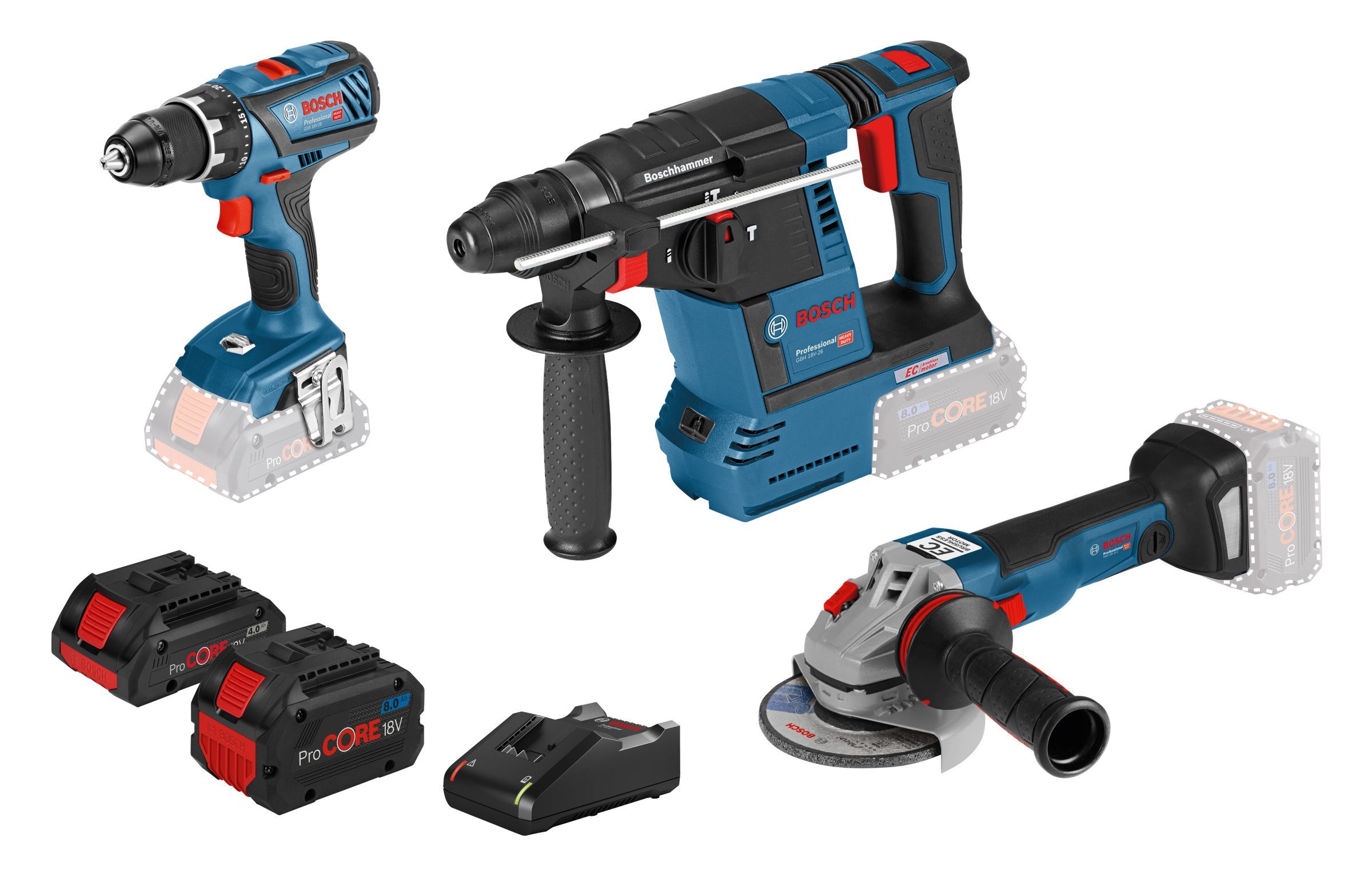 Bosch 3-Tool 18V Set GSR 18V-60 + GBH18V +1x ProCORE18V4.0Ah+1x18V 8.0Ah +GAL1880