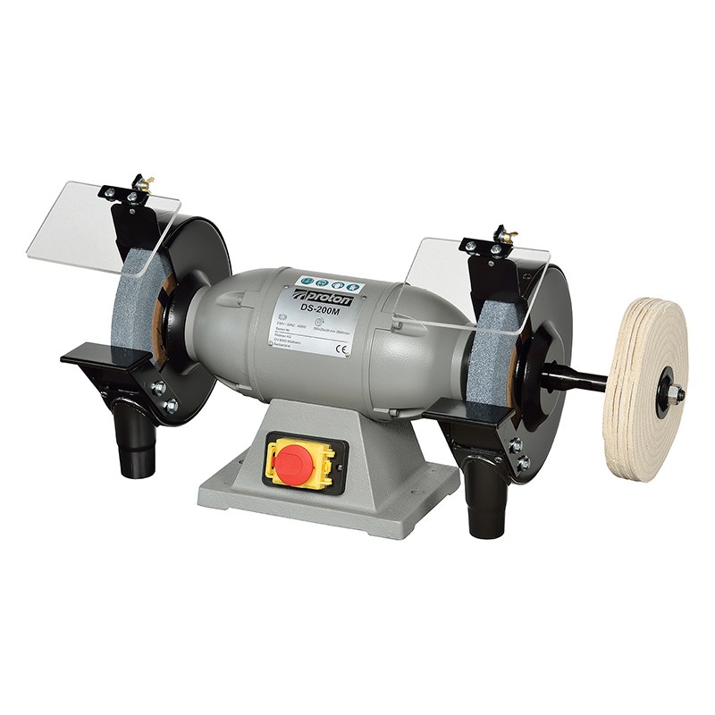 Doppelschleifmaschine PROTON DS-200M m. Wellenverlängerung und Schwabbelschei
