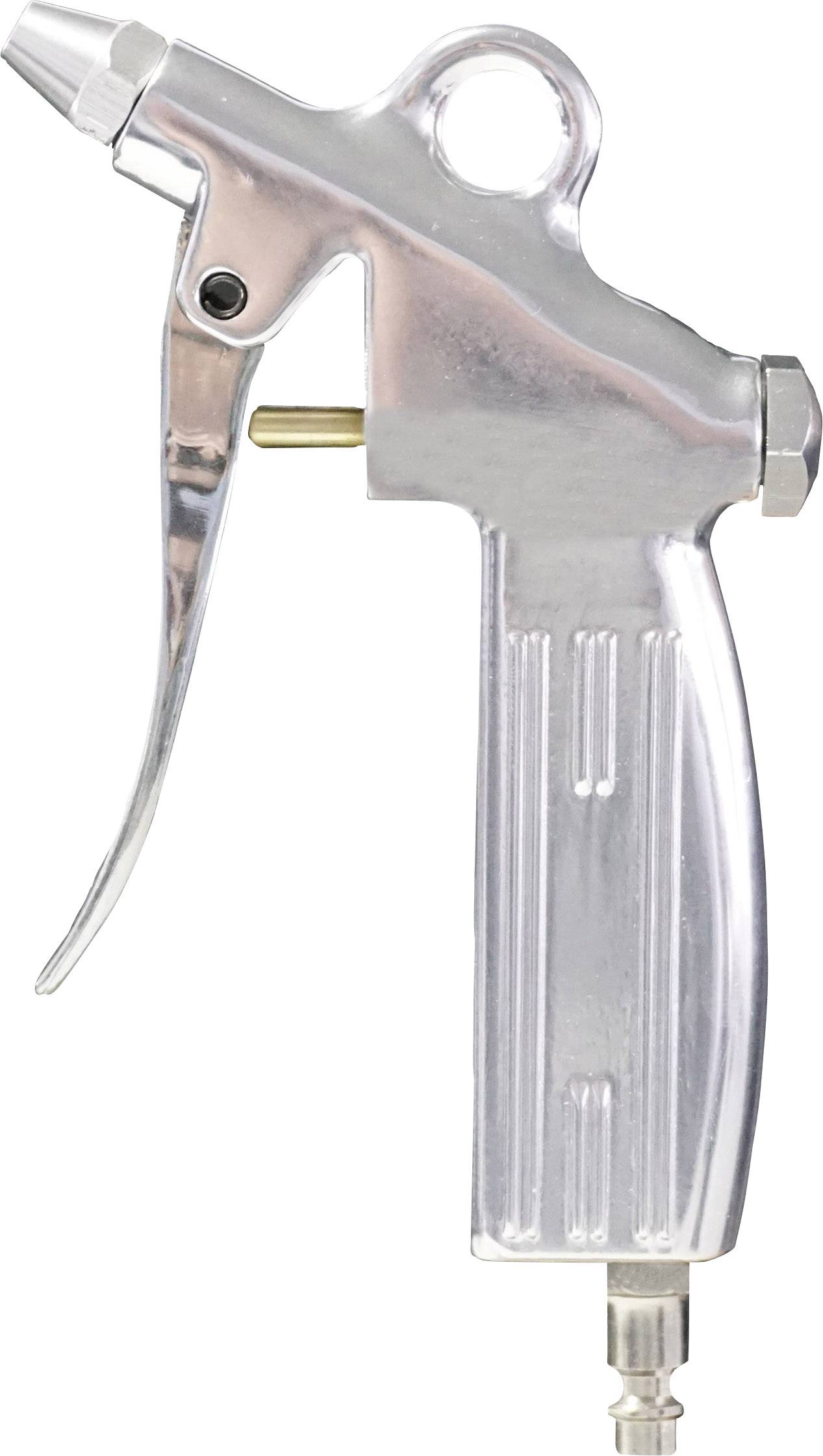 Ausblaspistole aus Aluminium eloxiert mit langem Abzughebel, inkl. Stecker.