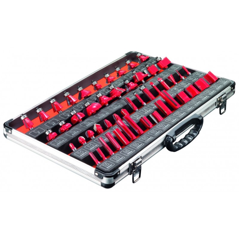 WOODWORKER Oberfräserset Hartmetall 50-teilig /Schaft 8mm  Alu Koffer