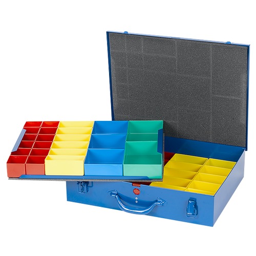 Sortimentskoffer doppelt blau Metall 59 Einsatzboxen