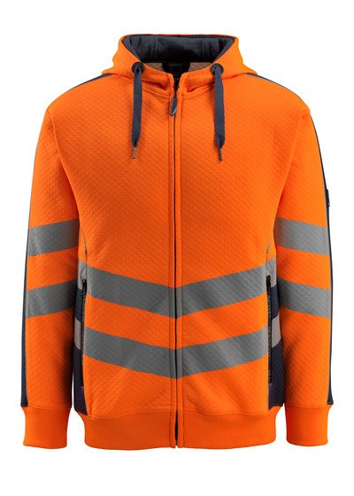 Kapuzenpulli Corby mit Waffelstruktur Gr. M  Hi-Vis-Orange/Schwarzblau