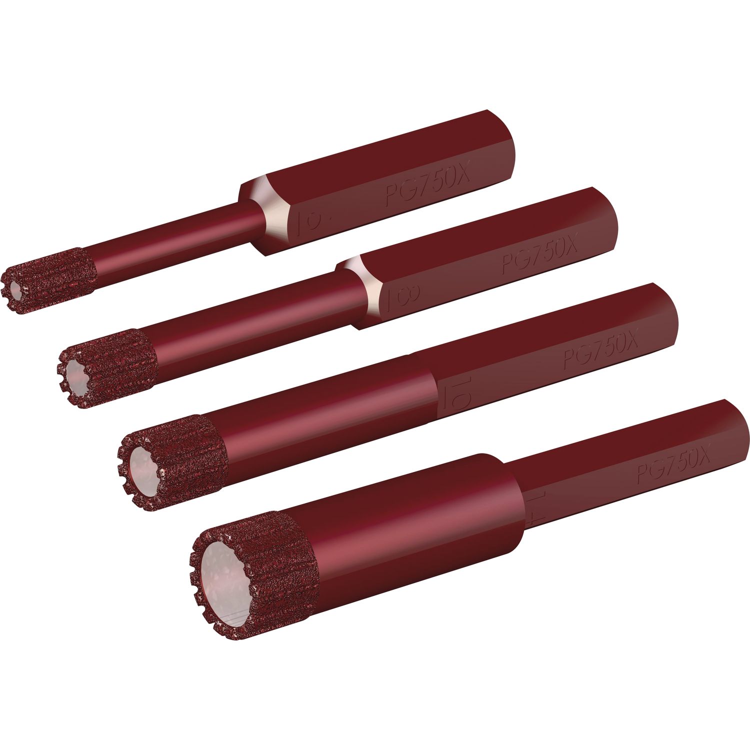 Diamant-Trockenbohr-Set Marcrist PG 750X 6, 8. 10 und 14mm, Anbohrhilfe