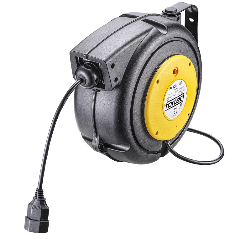 FORTEC FT-KR-15IT Rückzugkabelrolle 15m Anschlusskabel 2.0m, CH-Stecker