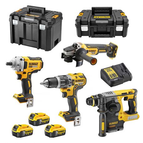 Dewalt 4-Tool-Kit 18V 3 Akku 5,0Ah Inkl. DCD796, DCF894, DCH273m, DCG405