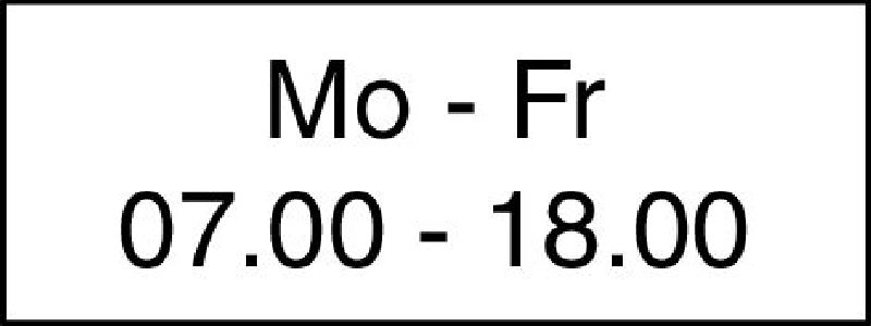 10.055 Zusatztafel EG Grösse cm: 50/20, Text: Mo - Fr 07.00 -